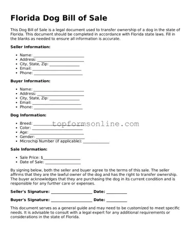 Printable Florida Dog Bill of Sale Template