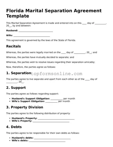 Printable Florida Marital Separation Agreement Template
