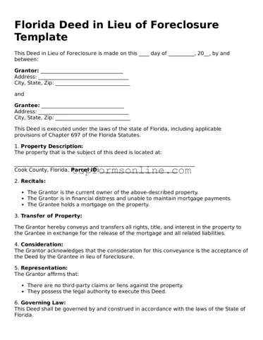 Printable Florida Deed in Lieu of Foreclosure Template