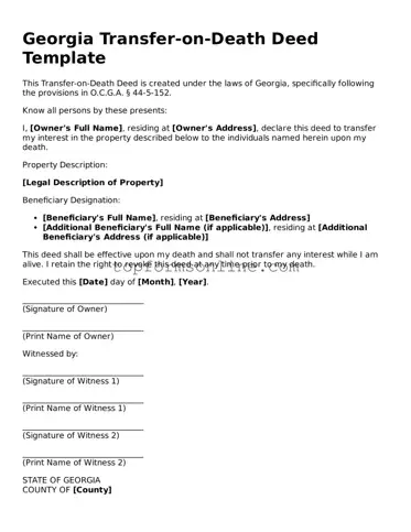 Printable Georgia Transfer-on-Death Deed Template