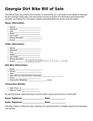 Printable Georgia Dirt Bike Bill of Sale Template