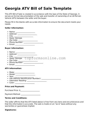 Printable Georgia ATV Bill of Sale Template