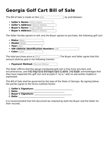 Printable Georgia Golf Cart Bill of Sale Template