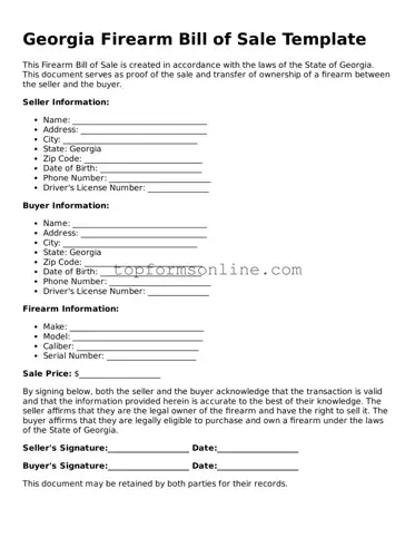 Printable Georgia Firearm Bill of Sale Template