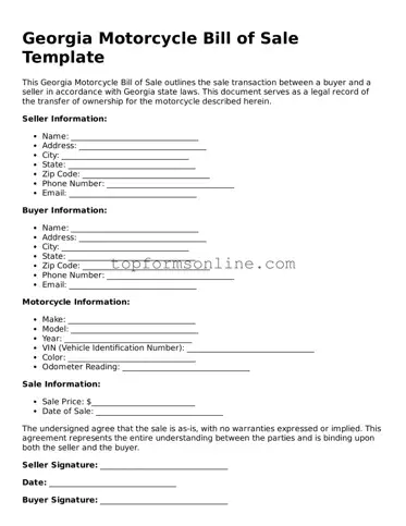 Printable Georgia Motorcycle Bill of Sale Template