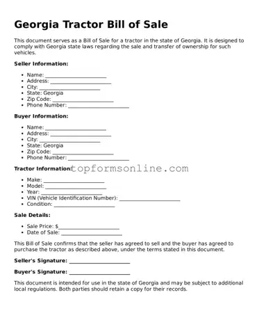 Printable Georgia Tractor Bill of Sale Template