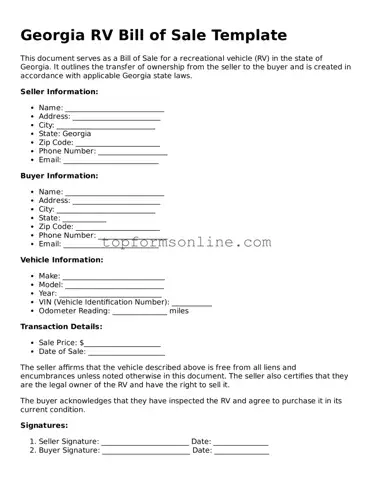 Printable Georgia RV Bill of Sale Template