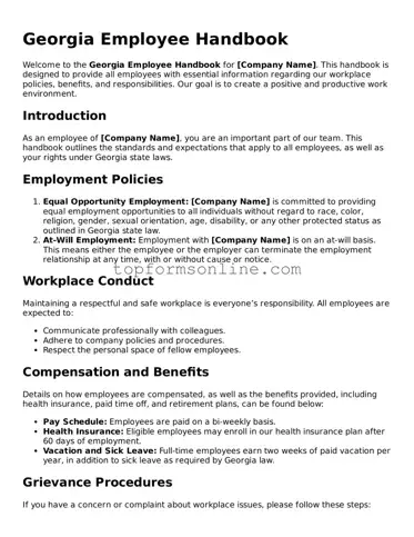Printable Georgia Employee Handbook Template
