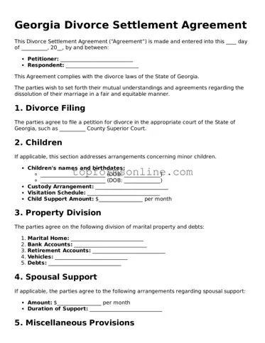 Printable Georgia Divorce Settlement Agreement Template