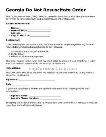 Printable Georgia Do Not Resuscitate Order Template