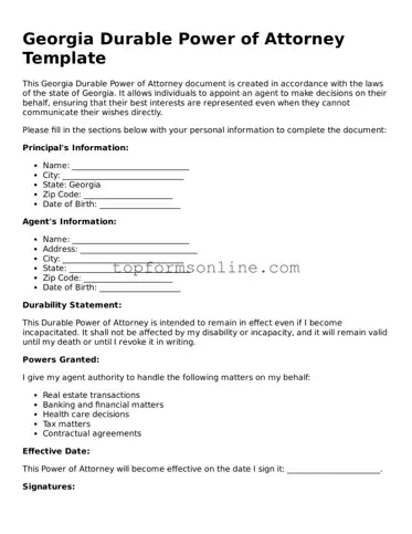 Printable Georgia Durable Power of Attorney Template