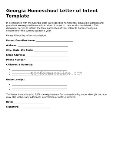 Printable Georgia Homeschool Letter of Intent Template