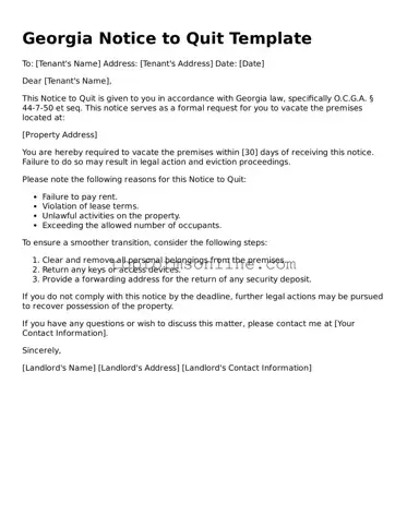 Printable Georgia Notice to Quit Template