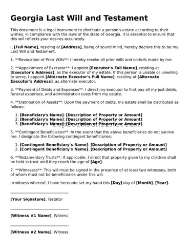 Printable Georgia Last Will and Testament Template