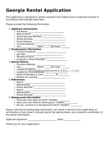 Printable Georgia Rental Application Template