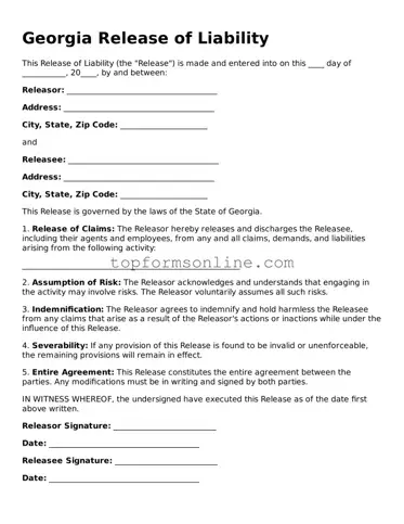 Printable Georgia Release of Liability Template
