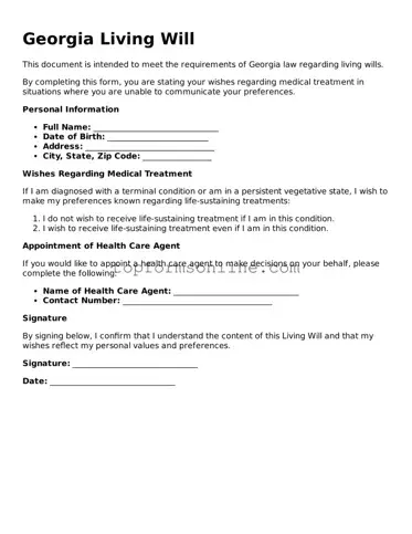 Printable Georgia Living Will Template