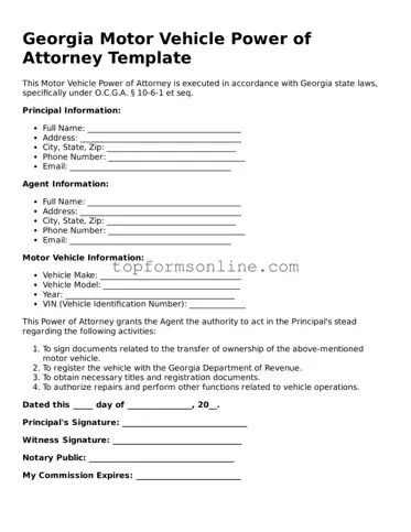 Printable Georgia Motor Vehicle Power of Attorney Template