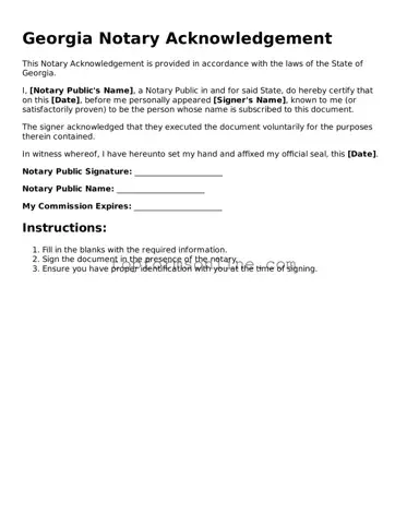 Printable Georgia Notary Acknowledgement Template
