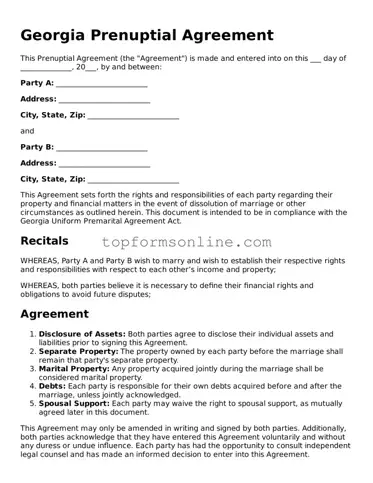 Printable Georgia Prenuptial Agreement Template
