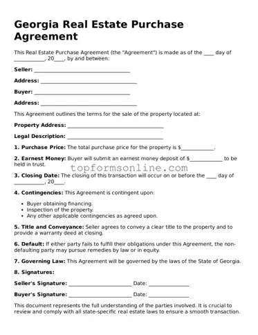 Printable Georgia Real Estate Purchase Agreement Template