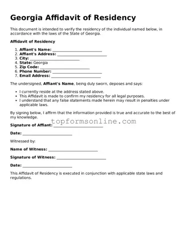 Printable Georgia Affidavit of Residency Template