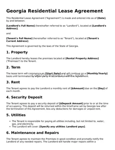 Printable Georgia Residential Lease Agreement Template