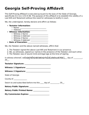 Printable Georgia Self-Proving Affidavit Template
