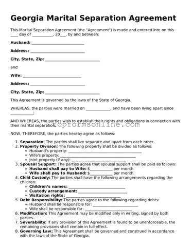 Printable Georgia Marital Separation Agreement Template