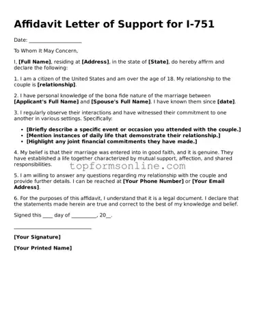 Valid Affidavit Letter of Support for I-751 Template