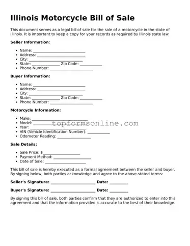 Printable Illinois Motorcycle Bill of Sale Template