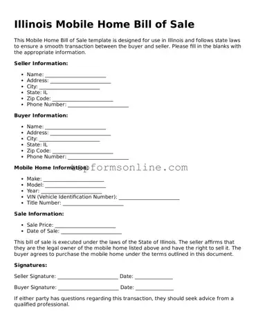 Printable Illinois Mobile Home Bill of Sale Template
