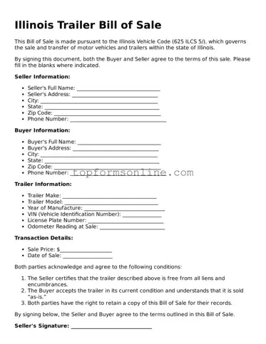 Printable Illinois Trailer Bill of Sale Template
