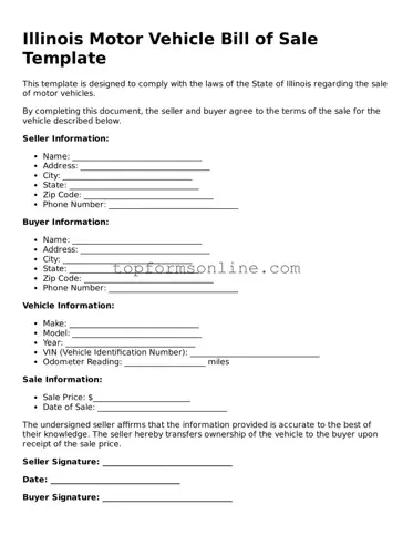 Printable Illinois Motor Vehicle Bill of Sale Template