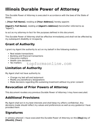 Printable Illinois Durable Power of Attorney Template