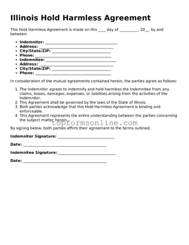Printable Illinois Hold Harmless Agreement Template