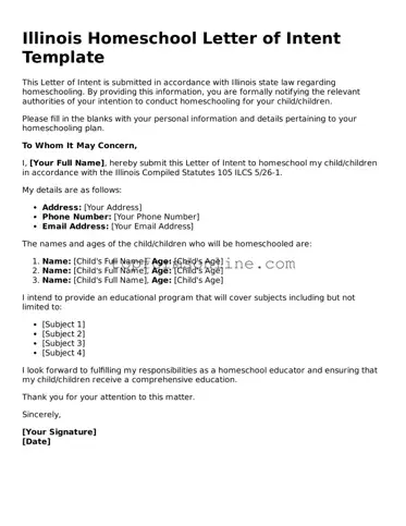 Printable Illinois Homeschool Letter of Intent Template