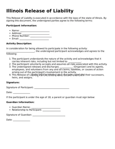 Printable Illinois Release of Liability Template