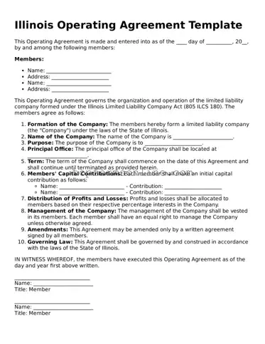 Printable Illinois Operating Agreement Template
