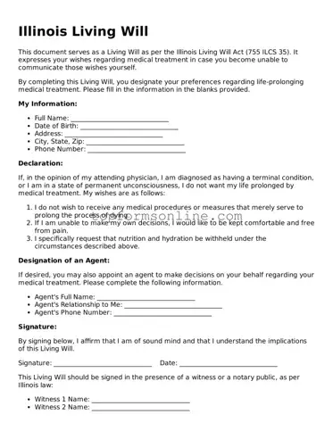 Printable Illinois Living Will Template