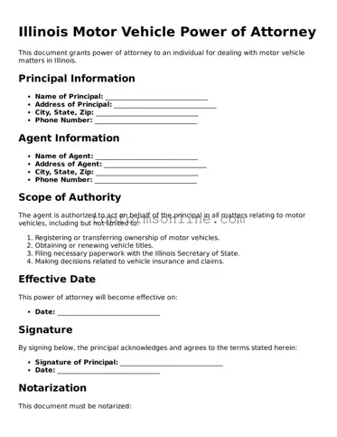 Printable Illinois Motor Vehicle Power of Attorney Template
