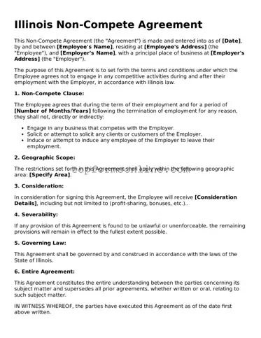 Printable Illinois Non-compete Agreement Template