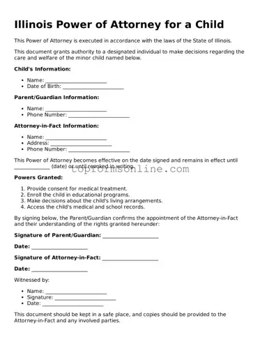 Printable Illinois Power of Attorney for a Child Template