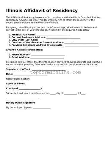 Printable Illinois Affidavit of Residency Template
