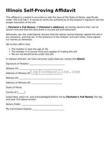 Printable Illinois Self-Proving Affidavit Template