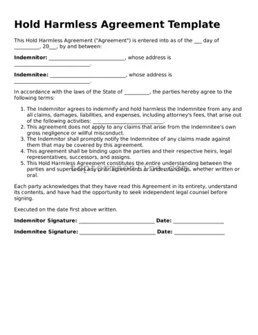 Valid Hold Harmless Agreement Template
