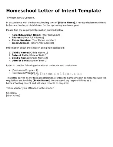 Valid Homeschool Letter of Intent Template