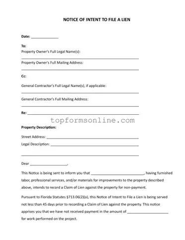 Fill Out a Valid Intent To Lien Florida Form