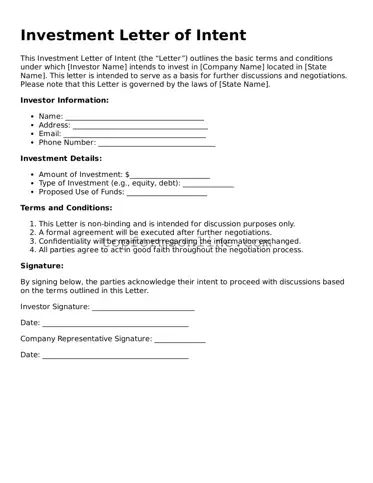 Valid Investment Letter of Intent Template