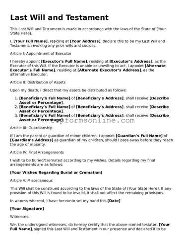 Valid Last Will and Testament Template
